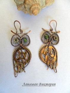 Jewelry earrings Owl-steampunk. Wire wrap owl Handmade Steampunk Gold Earrings, Handmade Gold Steampunk Earrings, Handmade Steampunk Copper Jewelry, Handmade Copper Steampunk Jewelry, Handmade Steampunk Brass Earrings, Handmade Brass Steampunk Earrings, Steampunk Ring, Steampunk Owl, Steampunk Owls