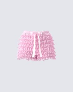 Aria Pink Ruffle Mini Short Pink Ruffled Summer Bloomers, Summer Pink Ruffled Bloomers, Pink Ruffled Bloomers For Summer, Pink Elastic Waistband Shorts For Pajama Party, Pink Ruffled Bottoms For Party, Cute Pink Short Bloomers, Cute Pink Ruffled Shorts, Cute Ruffled Shorts For Loungewear, Cute Short Pink Bloomers