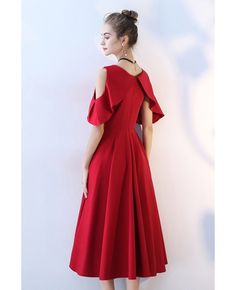 Shop Elegant Burgundy Tea Length Party Dress with Sleeves online. All instock with free shipping. Pro since 2009. Spring Evening Dress For Banquets, Spring Evening Dress For Banquet, Solid A-line Evening Dress For Party, Solid A-line Evening Dress For Spring, Solid Dresses For Banquet And Party Season, Solid A-line Spring Evening Dress, Solid Color Dresses For Party Season Banquets, Solid A-line Evening Dress For Banquet, Summer A-line Evening Dress For Dinner