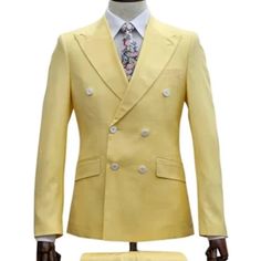 Double-Breasted Yellow Suit This Suit Features A Sharp Double-Breasted Jacket Paired With Matching Trousers. Color : Yellow Yellow Suit, Double Breasted Jacket, Mens Suits, Blazer Suit, Double Breasted, Sunnies, Trousers, Man Shop, Building