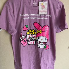 New & Never Used Medium My Melody Shirt Purple Letter Print Shirt For Spring, Cute Purple Tops With Relaxed Fit, Cute Purple Relaxed Fit T-shirt, Cute Purple Top With Graphic Print, Cute Purple Short Sleeve Shirt, Cute Purple Shirt With Graphic Print, Trendy Purple Shirt With Graphic Print, Cute Purple Spring T-shirt, Trendy Purple Cotton Shirt