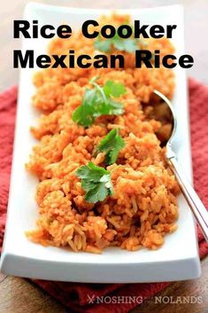 rice cooker mexican rice on a white plate