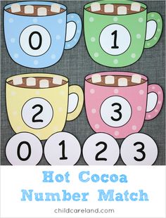 hot cocoa number match game with three cups