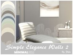 a living room scene with the text simple elegance walls 2 minimalism by d'alter