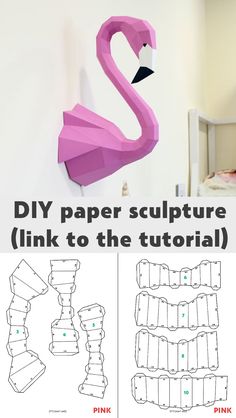 the instructions to make an origami flamingo paper sculpture for kids and adults