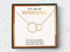 "You are my sunshine necklace, mother daughter necklace, Daughter gift from mom, Sunshine necklace gift, Birthday gifts for Daughter, 14K Gold Filled, Silver HANDMADE IN USA WITH PRECIOUS METALS: 14K GOLD FILLED & STERLING SILVER. - Pendants are soldered in our studio and hand textured with a tiny hammer to create one of a kind piece. - Necklace is 18\" long with adjustable loop at 16\". To request a custom length, please leave us a message at checkout. - Beautifully packaged in our custom d Inspirational Adjustable Necklace For Birthday Gift, Inspirational Jewelry For Mother's Day With Gift Box, Mother's Day Inspirational Jewelry With Gift Box, Inspirational Adjustable Necklace For Mom, Inspirational Necklaces As Mother's Day Gift, Inspirational Hypoallergenic Jewelry For Mother's Day, Inspirational Hypoallergenic Necklace For Gifts, Inspirational Hypoallergenic Jewelry For Best Friend Gift, Inspirational Hypoallergenic Jewelry For Best Friend