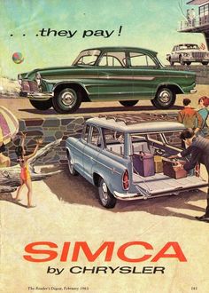 an advertisement for a car that says, they pay simca by chrysler