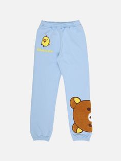 Embroidered chenille patch with satin stitch Embroidered Kiiroitori on the pant leg Drawstring waist Side pockets Banded cuffs 100% cotton Imported Officially licensed Rilakkuma merchandise The male model is wearing large sweatpants The female model is wearing small sweatpants. Kawaii Sweatpants, Chenille Patch, Rilakkuma, Satin Stitch, Female Model, Male Model, Drawstring Waist, Apparel Accessories, Sweatpants