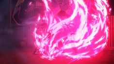 an animated image of a demon with pink flames