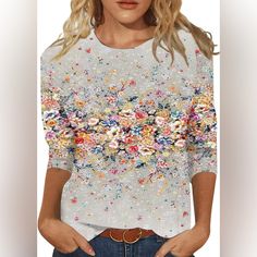 Brand New Women’s Half Sleeve T-Shirt. Pretty Floral T-Shirt Crewneck Dress, Tee Outfit, Streetwear Women, Botswana, Printed Sweatshirts, Fashion Tops, Trinidad, Womens Fashion Casual, Moda Casual