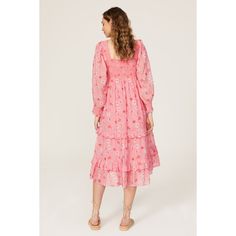 Pink cotton (100% Cotton). Shift. Square neckline. Three-quarter sleeves. Pull-on. 46" from shoulder to hemline. Imported. Spring Feminine Cotton Midi Dress, Feminine Cotton Midi Dress For Spring, Summer Daywear Midi Dress 3/4 Length, Summer Daywear Midi Dress, Summer Midi Dress For Daywear, 3/4 Length, Feminine Midi Dress With 3/4 Sleeves, Feminine Summer Midi Dress With 3/4 Sleeves, Cotton Midi Dress With 3/4 Sleeves For Summer, Feminine Spring Dress With 3/4 Sleeves