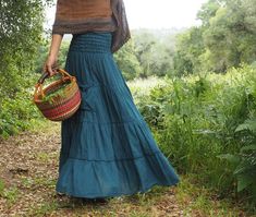 Gauze Tiered Skirt in OCEAN // Pockets Natural Fiber | Etsy Tropical Aesthetic Outfit, Wool Maxi Skirt, Maxi Skirt Fall, Gauze Clothing, Gauze Skirts, Happy Clothes, Pocket Skirt, Cotton Flower, Maxi Rok