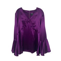 Size: 1x Color: Purple Style: Bell Sleeve Material: 100% Silk Pink Lace Blouse, Crochet Lace Collar, Cutout Blouse, Romantic Tops, Burgundy Shorts, Purple Style, Black Sleeveless Blouse, Teal Turquoise, Purple Shirt