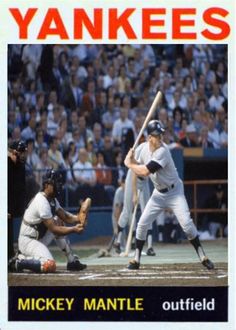 a baseball card with an image of mickey mantle in the batter's box at bat