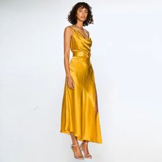 Gold Satin Midi Dress : Sleeve Style: Spaghetti Strap Fabric Type: POLYESTER Neckline: asymmetrical Dresses Length: Mid-Calf Closure Type: zipper Type: Camisole Material Composition: synthetic fiber Gender: WOMEN size: XS,S,M,L Gold V-neck Midi Dress For Evening, Chic Gold Slip Dress For Evening, Gold Chic Slip Dress With Spaghetti Straps, Chic Gold Slip Dress With Spaghetti Straps, Gold V-neck Slip Dress For Spring, Elegant Gold V-neck Slip Dress, Gold Satin Summer Dress, Chic Gold Sleeveless Slip Dress, Gold Sleeveless Slip Dress For Cocktail