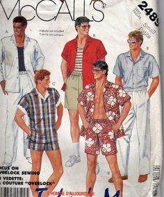 Sewing Pattern Pieces, Shirt Sewing Pattern, Pants Sewing Pattern, Beach Wear Men, Clothes Sewing Patterns, Sewing Pattern Sizes, Summer Outfits Men, Sims 4 Cc, Mens Shirt