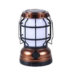 an old fashioned lantern with a white light on it's side and black wire around the top