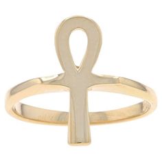 Size: 6 1/4 Sizing Fee: Up 3 sizes for $35 or Down 2 sizes for $25 Metal Content: 10k Yellow Gold Style: Statement Theme: Egyptian Ankh, Life Faith Hieroglyph Measurements Face Height (north to south): 5/8" (15.8mm) Rise Above Finger: 1/8" (2.8mm) Weight: 2.5 Grams Stamps: 10k, Rada maker's mark (worn, partial) Condition: Pre-Owned Professionally cleaned, polished, and tested to guarantee metal content. Egyptian Ankh, Rise Above, La Face, Style Statement, Gold Style, Makers Mark, Cocktail Rings, Statement Ring, Statement Rings