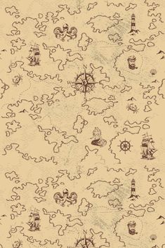 an old fashioned pirate map with ships and other things in the sky on parchment paper