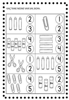 worksheet with numbers and objects for children to learn