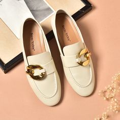 • Trendy Beige Round Toe Loafers, Trendy Beige Loafers With Round Toe, Trendy Beige Workwear Flats, Trendy Beige Flats For Workwear, Trendy Beige Flats For Work, Trendy Gold Flat Loafers, Trendy Beige Fall Loafers, Trendy Beige Formal Loafers, Gold Loafers With Round Toe For Spring