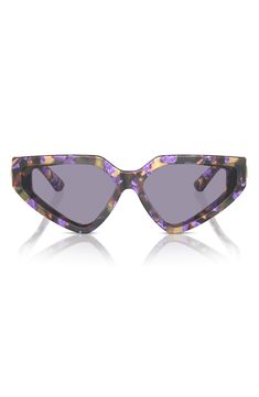 Hammered logo hardware enhances the signature charm of Italian-made sunglasses sculpted in an angular butterfly silhouette. 59mm lens width; 15mm bridge width; 145mm temple length 100% UV protection Acetate Made in Italy Designer Purple Sunglasses With Tinted Lenses, Designer Purple Tinted Sunglasses, Luxury Purple Sunglasses With Mirrored Lenses, Designer Cat Eye Sunglasses With Tinted Glass Lenses, Hammer Logo, Butterfly Silhouette, Butterfly Sunglasses, Platform Slippers, Fragrance Design