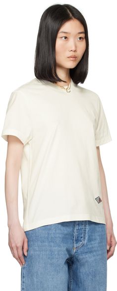 Lightweight cotton jersey T-shirt. · Rib knit crewneck · Embroidered logo patch at front Supplier color: Chalk Knit Crewneck, Jersey T Shirt, Bottega Veneta, White Light, Patch Logo, Apparel Accessories, Chalk, Rib Knit, Women Wear