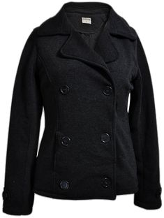 Casual Double-breasted Pea Coat For Winter, Winter Double-breasted Pea Coat, Double-breasted Winter Pea Coat, Winter Pea Coat With Double-breasted Button Fastening, Solid Double-breasted Winter Pea Coat, Pea Coat For Workwear With Double Button Closure, Pea Coat With Double Button Closure For Workwear, Solid Pea Coat With Double Button Closure For Work, Casual Long Pea Coat With Double Button Closure