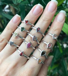 "A collection of dainty stackable tourmaline sterling silver ring in a variety of colors and shapes is sure to impress your boho friends. These are one-of-a-kind rings which we have chosen each stone and set it in a simple bezel setting with a low profile. Wrapped in a box ready for gift-giving.(r-nc-92) Choose your favorite Tourmaline Ring from the last photo We offer sizing services for a nominal fee contact us for pricing ---> Don't know your ring size? Purchase our ring sizing gauge https Fine Jewelry Sterling Silver Stackable Rings With Gemstone Accents, Silver Emerald Ring With Tourmaline Birthstone, Sterling Silver Stackable Rings With Gemstone Accents, Silver Tourmaline Birthstone Ring With Gemstone, Stackable Tourmaline Jewelry For Anniversary, Stackable Tourmaline Rings Fine Jewelry, Stackable Tourmaline Rings In Fine Jewelry Style, Stackable Tourmaline Jewelry As Gift, Stackable Tourmaline Jewelry Gift