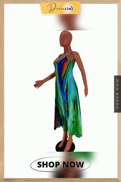 Summer Vacation Tie Dye Print Sleeveless Strap V-neck Loose Fitting Casual Women Maxi Dress Green V-neck Slip Dress For Spring, Green V-neck Midi Dress For Beach, Casual Green Sleeveless V-neck Dress, Spring Green Halter Neck Slip Dress, Green V-neck Summer Dress, Green V-neck Sleeveless Dress For Vacation, Chic Green Sleeveless V-neck Dress, Green Casual Slip Dress With Spaghetti Straps, Green Bohemian Sleeveless Dress For Party