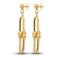 Striking high-polish paperclip links embrace one another in these chic women's dangle earring. Fashioned in 14K yellow gold, the earrings secure in place with friction backs. Modern Oval Link Earrings For Formal Events, Modern Oval Link Earrings For Formal Occasions, Elegant 14k Gold Link Earrings, Yellow Gold Drop Earrings With Paperclip Chain, Classic Link Earrings For Formal Occasions, Gold Paperclip Chain Earrings For Formal Occasions, Elegant 14k Gold Rectangular Link Earrings, Modern Yellow Gold Earrings With Hooks And Links, Yellow Gold Drop Earrings With Hooks And Links