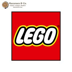 the lego logo is shown in red, yellow and white with black letters on it