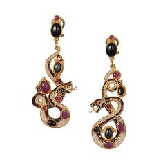 Jeweled Ruby Snake Earrings-Percossi Papi-Swag Designer Jewelry Luxury Enamel Earrings For Gift, Luxury Handmade Enamel Jewelry, Luxury Hallmarked Enamel Earrings, Black Enamel Jewelry For Evening, Elegant Pierced Enamel Jewelry, Handmade Enamel Earrings For Formal Occasions, Elegant Enamel Pierced Earrings, Elegant Enamel Drop Clip-on Earrings, Elegant Enamel Clip-on Earrings For Evening