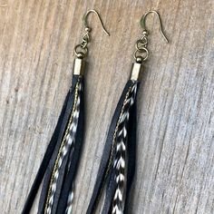 Adjustable Black Feather Jewelry, Black Bohemian Earrings With Ear Wire, Bohemian Black Feather Earrings, Flowy Sundress, Earring Long, Earrings Feather, Leather Earring, Boho Luxe, Black Earrings