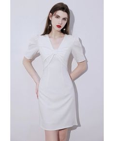 Buy pretty white vneck short homecoming party dress with bubble sleeves high quality at affordable price online. Free shipping and pro custom service since 2009. Fitted V-neck Puff Sleeve Dress For Wedding, White V-neck Puff Sleeve Dress For Summer, White V-neck Puff Sleeve Evening Dress, White V-neck Dress For Spring Party, White Mini Length V-neck Dress For Evening, Summer Puff Sleeve V-neck Dress For Party, White Short Sleeve V-neck Party Dress, White Formal V-neck Dress For Summer, White V-neck Party Dress With Short Sleeves