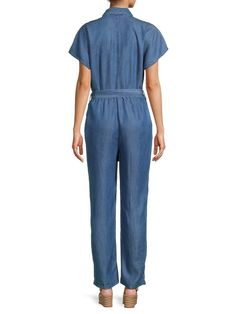 Exclusively At Saks Off Fifth. This Modern Jumpsuit Features Several Functional Pockets And An Appealing Denim Finish, Perfect To Pair With Your Everyday Style. Spread Collar Short Sleeves Button Front Waist Ties Chest Flap Pockets Waist Slant Pockets Lyocell Machine Wash Imported. Womens - W Pl Sportswear > Saks Off 5th. Saks Fifth Avenue. Color: Med Indigo. Size: S. Modern Jumpsuit, Indigo Colour, Denim Jumpsuit, Everyday Style, Waist Tie, Saks Fifth, Saks Fifth Avenue, Everyday Fashion, Jumpsuit Romper