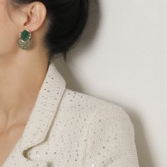 Material: Alloy Color: Light Gold Plaid Green [925 Silver Needle]] Fashion Element: round, Oval Style: Hong Kong Style Hong Kong Style, Fabric Earrings, Fashion Mode, Watch Necklace, Designer Earrings, Ring Bracelet, Earring Necklace, Ring Necklace, Women's Style