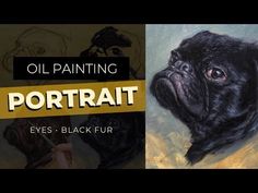 an oil painting of a black pug