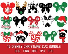 disney christmas svg bundle with mickey mouse ears and candy canes for the holiday season