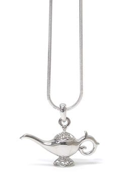 PRICES MAY VARY. Made in South Korea No Tarnishment Guarantee 17.5 inch chain included Aladdin Genie Lamp Pendant Necklace Pendant measures 1 1/4" wide and 3/4" long RHODIUM PLATING CRYSTAL STUD GENIE LAMP PENDANT NECKLACE Aladdin Genie Lamp, Aladdin Genie, Genie Aladdin, Genie Lamp, Magic Lamp, Lamp Pendant, Jewelry Crystal, Gift Jewelry, Aladdin