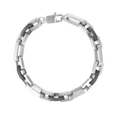 This two tone stainless steel link chain bracelet is the perfect way to add something new and exciting to your daily look.Click on this JEWELRY & WATCHES GUIDE to learn about fit, styles, materials and more! Length: 8.5 in. Chain type: link Clasp: lobster-claw Metal: stainless steel Plating: black ion-plated Finish: polished Packaging: boxed Please note, due to the high value of this item, a signature may be required upon delivery. Size: 8.5". Color: Multicolor. Gender: male. Age Group: adult. Metal Box Chain Link Bracelet, Silver Metal Chain Bracelet With Rectangular Links, Modern Chain Bracelet With Stainless Steel Clasp, Modern Stainless Steel Chain Bracelet With Solid Links, Classic Stainless Steel Chain Link Bracelet, Everyday Sterling Silver Chain Link Bracelet, White Gold Metal Chain Bracelet, Adjustable Silver Cable Chain Bracelet, Silver Cable Chain Metal Bracelets