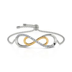 A brilliant way to show her your love is forever, this dainty bracelet will certainly touch her heart. Crafted in sterling silver, this bracelet features a sparking infinity symbol and a gold tone infinity symbol. This elegant bracelet makes a stunning statement of everlasting love. A great anytime choice, this fashion bracelet is sure to become an instant favorite.Carat Weight: 1.95 ctStone Size: 1.5 mmNumber of Stones: 26 Stone Shape: RoundStone Color: Diamond WhiteWeight: 4.2 gWidth: 42.4 mmH Elegant Adjustable Chain Bracelet For Anniversary, Elegant Adjustable Chain Bracelets For Anniversary, Elegant Bracelets With Adjustable Chain For Anniversary, Elegant Infinity Bracelet With Diamond Accents, Elegant Infinity Bracelets With Diamond Accents, Infinity Diamond Bracelet With Accents For Anniversary, Elegant Rose Gold Infinity Bracelet, White Gold Infinity Diamond Bracelet, Anniversary Diamond Bracelet With Infinity Design