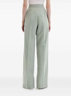 Oscar De La Renta Georgette Silk Tailored Trousers - Farfetch Chic Spring Pants, Chic Silk Straight Dress Pants, Elegant Green Evening Pants, Elegant Green Pants For Evening, Spring Silk Pantsuit For Workwear, Silk Dress Pants With Pressed Crease For Work, Green Wide Leg Pants For Evening, Chic Silk Wide-leg Dress Pants, Chic Silk Wide Leg Pants With Pressed Crease