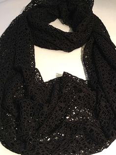 "This scarf is 60\" long and 8\" wide. The black net is a woven knit polyester blend, light and airy. Dressy or casual, basic black is always perfect!" Black One Size Scarves For Spring, One Size Black Scarves For Spring, Black One-size Scarves For Spring, Black One Size Summer Scarves, Purple Bottle, Beaded Evening Bags, Hooded Scarf, Vintage Bags, Infinity Scarf