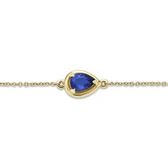 Stone and Strand 14K Yellow Gold Birthstone Pear Cut Bonbon Bracelet with Blue Sapphire Close Up Image Timeless Teardrop Bezel Set Jewelry, Blue Birthstone Bracelets In Fine Jewelry Style, Blue Birthstone Bracelets Fine Jewelry, Modern Sapphire Birthstone Jewelry, Adjustable Sapphire Jewelry With Birthstone, Adjustable Yellow Gold Sapphire Jewelry, Fine Jewelry Teardrop Bracelets For Gifts, Fine Jewelry Teardrop Bracelets As Gift, Yellow Gold Teardrop Jewelry With Bezel Setting