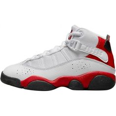 Preschool Jordan 6 Rings White/Black-University Red Shoes Size: 13.5.  Gender: unisex.  Age Group: kids. Jordans 13, Dream Sneakers, Jordan 6 Rings, Fresh Shoes, Girls Shoes Kids, 5 Kids, 6 Rings, Jordan 6, Kids Jordans