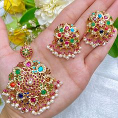 All Gold Plated Pendant Sets Navratna Pendant, Mughal Design, 22k Gold Jewelry Necklaces, 22k Gold Jewelry, Hanging Beads, Indian Jewellery Design Earrings, Pearl Necklace Set, Indian Jewellery Design, Gold Jewelry Necklace