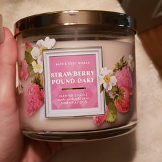 Strawberry Pound Cake 3 Wick Candle From Bath And Body Works 14.5 Ounces. This Smells Exactly Like The Body Care Line With Notes Of Fresh Picked Strawberries, Golden Shortcake And Whipped Cream, So Delicious! Firm Price Because Of The Beautiful Limited Edition Packaging. *Bundle 2 Or More Items To Save 10% Off Automatically! Strawberry Pound Cake Bath And Bodyworks, Marshmallow Fireside Candle, Mint Chocolate Chip Milkshake, Cake Scented Candles, Strawberry Candle, Strawberry Pound Cake, Limited Edition Packaging, Pound Cake With Strawberries, Winter Candy Apple