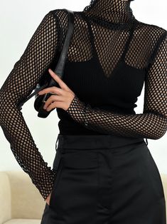 Long sleeve fishnet mock-neck top. Add a touch of glamour. Model is wearing a MINUSEY ONE SIZE. ✔️ Free worldwide express shipping over $100✔️ Loved by 6,500+ customers✔️ Limited edition collections, maximum styleStay ahead of the trend with can’t-find-anywhere-else staples. Your closet will thank you 💕 * MINUSEY ONE SIZE = EU 34-38, US 2-6* 100% Polyester* Dry clean* Made in Korea - Model Height: 173cm/5'8" (US4, EU36) V Line, Mock Neck Top, Leather Dresses, Denim Bag, Top Sleeveless, Sweater Blouse, The Trend, Light Jacket, Leather Coat