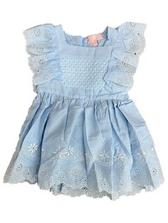 Infant & Toddler Girls Light Blue Sleeveless Cotton A-Line Baby Dress Your little one will look adorable in this pretty blue sleeveless cotton A-line dress with ruffles & embroidered detailing! Infant & toddler sizes 100% cotton Made in India Payment We accept PayPal as our payment method. Immediate payment is required. If you have any questions about payment, please feel free to contact our customer support team. Return Policy We have a no hassle return policy If you are unhappy with your purch Blue Fitted Sleeveless Dress For Dress-up, Summer Cotton Sleeveless Dress For Playdate, Cotton Sleeveless Dress For Summer Playdate, Blue Cotton Dress For Dress-up, Fitted Cotton Sleeveless Blue Dress, Light Blue Sleeveless Dress For Dress-up Occasions, Light Blue Cotton Sundress, Blue Sleeveless Dress For Beach, Cotton Sleeveless Sundress For Babies